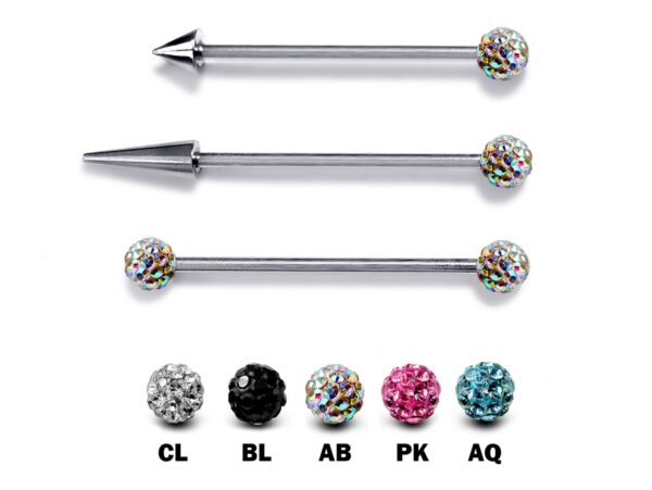 Ball/Cone/Spike Upper Ear Industrial Barbell with Disco Ball Crystals - Titanium Implant 16g 14g Ear Piercing Straight Barbell