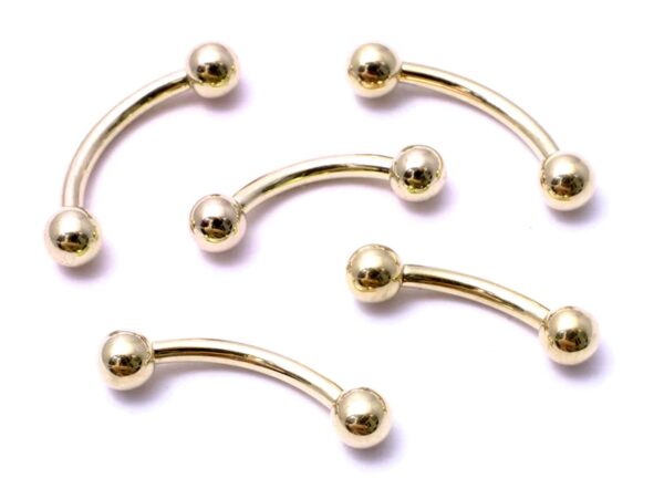 14K Solid Gold 14G Curved Barbell Piercing - Body Piercing for Eyebrow, Lip Studs, Rook Jewelry - Custom Ball Sizes Combination