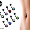 Titanium Black Belly Ring, Navel Ring - 14g 16G Single Jeweled Belly Crystal Belly Button Ring Body Jewelery - Short and Long Belly Bars