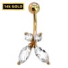 Belly Button Ring comes in a Butterfly Shape Crystal Belly Ring - Belly Bar - made of 14K Gold Fine Jewelry Hand Set and Hand Polished