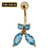 Belly Button Ring comes in a Butterfly Shape Crystal Belly Ring - Belly Bar - made of 14K Gold Fine Jewelry Hand Set and Hand Polished