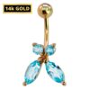 Belly Button Ring comes in a Butterfly Shape Crystal Belly Ring - Belly Bar - made of 14K Gold Fine Jewelry Hand Set and Hand Polished