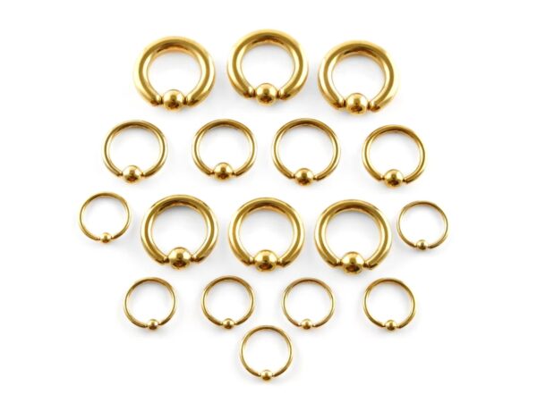 Gold Captive Ball Ring Piercing 18g to 00g ,Big Gauge is with Spring Ball Septum Nose Piercing Jewelry Also Piercing for Genital