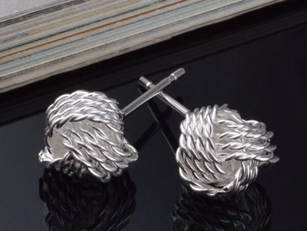 Silver Stud Knot Earrings, Round Earrings - Beautiful Love Knot Design - Packed in a Gift Box or Velvet Bag