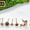 il_fullxfull.4680499306_80jq_0a72c7f9-6a96-426e-bc5e-a54713602a37 18K Gold Nostril Piercing, Spiral Straight Nose Pin with Highest Quality Round Crystal - Nose Stud made of Finest Gold Nose Jewelry