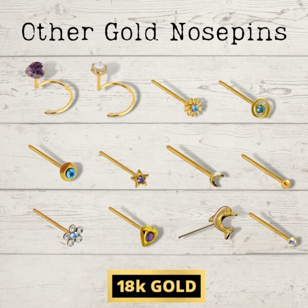 18K Gold Nostril Piercing, Prong Set Straight Nose Pin with Highest Quality Round Crystal - Nose Stud made of Finest Gold Nose Jewelry