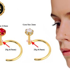 18K Gold Nostril Piercing, Nose Screw with Prong Set Round Crystal Hand Set & Hand Polished - Nose Stud, Nose Jewelry made of Gold