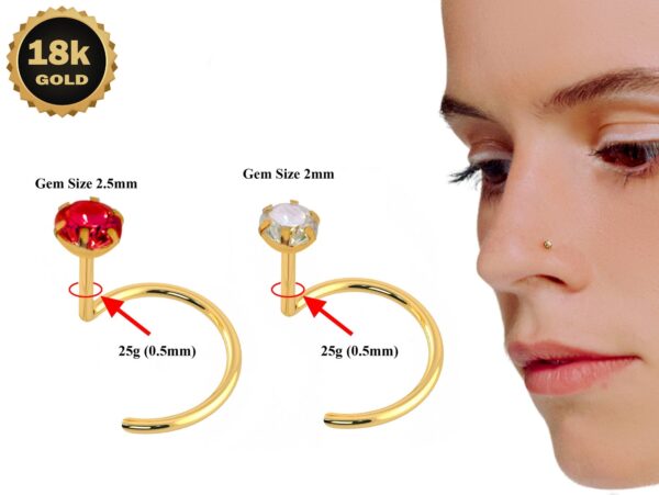 18K Gold Nostril Piercing, Nose Screw with Prong Set Round Crystal Hand Set & Hand Polished - Nose Stud, Nose Jewelry made of Gold