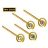 18K Gold Nostril Piercing, Spiral Straight Nose Pin with Highest Quality Round Crystal - Nose Stud made of Finest Gold Nose Jewelry