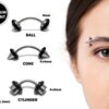 il_fullxfull.4684133258_pln0 Titanium Spike Eyebrow Stud, Lip Piercings - Cone/Ball/Cylinder 16 gauge Curved Bar with Rubber O-ring - Also Piercing for Rook Earring