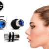 Ear Stone Plugs Earring with Crystal and Rubber O-ring - No Flare Size 12mm (1/2") - Ear Tunnel, Stretching Gauges, Expander, Big Gauges