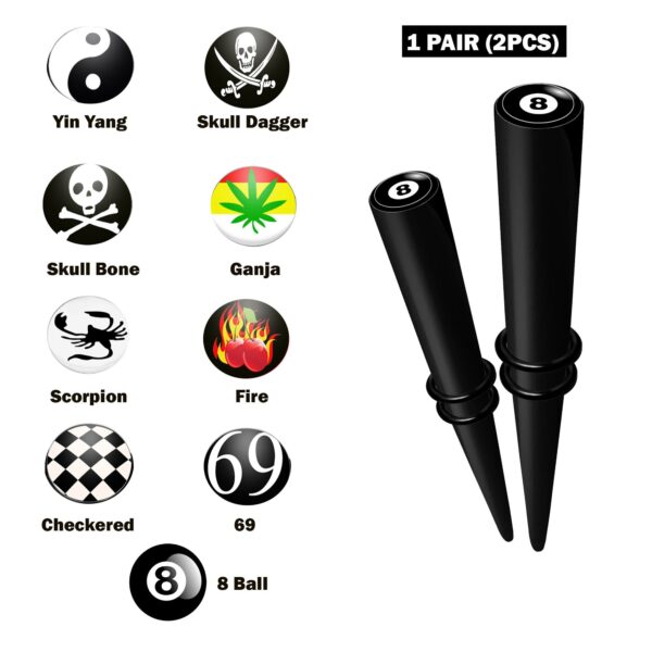 Ear Stretching Kit Acrylic Tapers with Logo Design - 1 pair (2pcs) Ear Expender, Tunnel Gauges Size 8G 6G 4G 2G 0G 00G