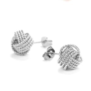 Silver Stud Knot Earrings, Round Earrings - Beautiful Love Knot Design - Packed in a Gift Box or Velvet Bag