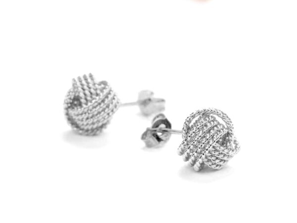 Silver Stud Knot Earrings, Round Earrings - Beautiful Love Knot Design - Packed in a Gift Box or Velvet Bag