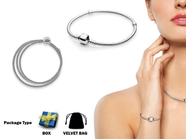 Snake Chain Bracelet & Necklace for European Charms and Beads - Silver Plated - DIY Charm Bangles Jewelry for Women