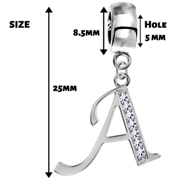 Silver Initial Alphabet Charms Letter A-Z with CZ Stone Crystals - Charm for European Bracelet - Available in Charm type and Lobster Clasp