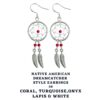 Silver Dreamcatcher Feather Dangle Drop Earrings - Native American Amulet Protection with Genuine Stone Beads