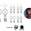 Silver Dreamcatcher Feather Dangle Drop Earrings - Native American Amulet Protection with Genuine Stone Beads