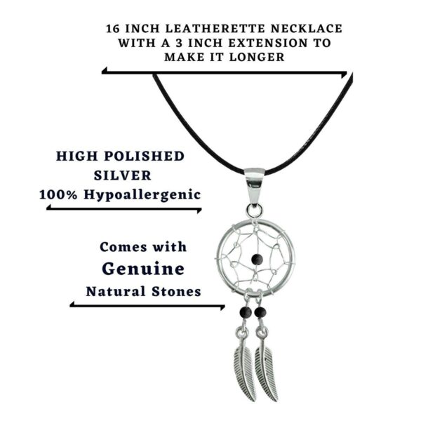 Silver Dreamcatcher Feather Dangle Drop Pendant and Necklace - Native American Amulet Protection with Genuine Stone Beads