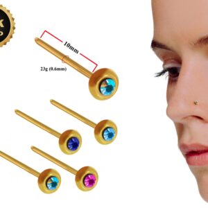 18K Gold Nostril Piercing, Round Shape Nose Pin with Highest Quality Round Crystal - Nose Stud made of Finest in Gold Nose Jewelry