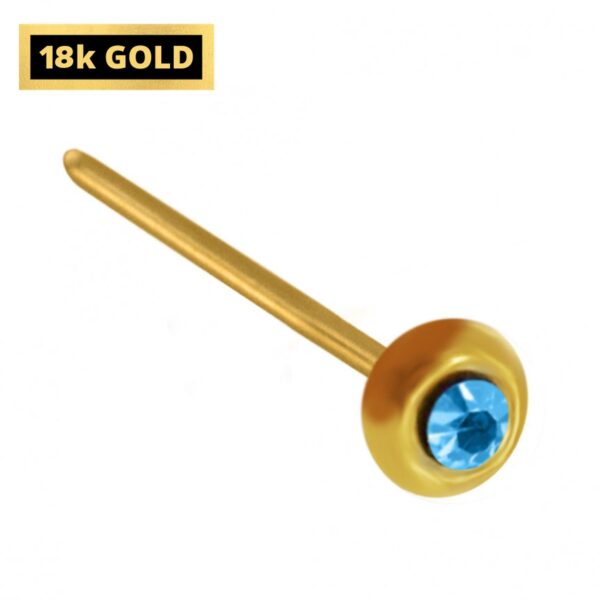 18K Gold Nostril Piercing, Round Shape Nose Pin with Highest Quality Round Crystal - Nose Stud made of Finest in Gold Nose Jewelry