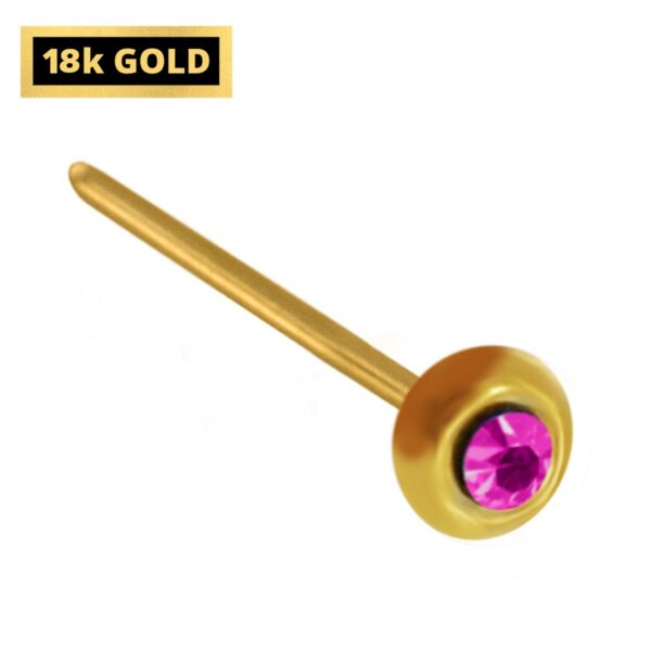 18K Gold Nostril Piercing, Round Shape Nose Pin with Highest Quality Round Crystal - Nose Stud made of Finest in Gold Nose Jewelry