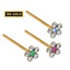 18K Gold Nostril Piercing, Flower Shape Straight Nose Pin with Highest Quality Round Crystal - Nose Stud made of Finest Gold Nose Jewelry