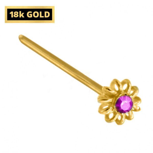 18K Gold Nostril Piercing, Unique Style Straight Nose Pin with Highest Quality Round Crystal - Nose Stud made of Finest Gold Nose Jewelry