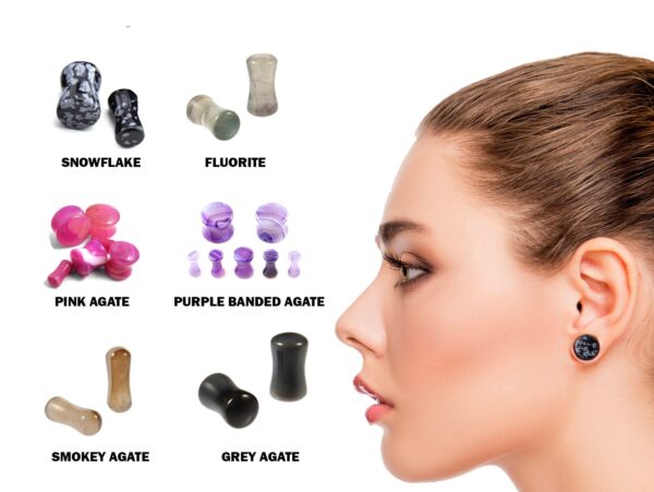 Double Flare Ear Plugs Tunnel - Natural Stone Stretching Gauges, Expander, Big Gauges - 1 Pair (2pcs) - Size 8G 6G 4G 2G 1G 0G 00G