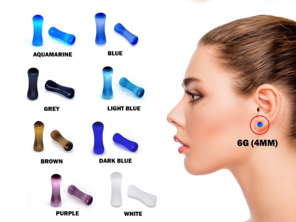 Double Flared Color Stone Plugs Earring Size 6 gauge (4mm) - Ear Tunnel, Stretching Gauges, Expander, Big Gauges - 1 Pair (2pcs)