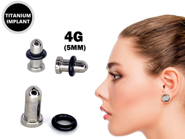 Titanium Cylinder Plugs, Bullet Style Tunnel Earrings with Rubber O-Ring - Size 5mm 4 Gauge Expander, Ear Stretchers