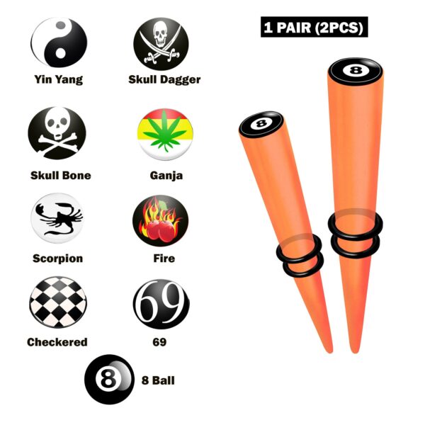 Ear Stretching Kit Acrylic Tapers with Logo Design - 1 pair (2pcs) Ear Expender, Tunnel Gauges Size 8G 6G 4G 2G 0G 00G