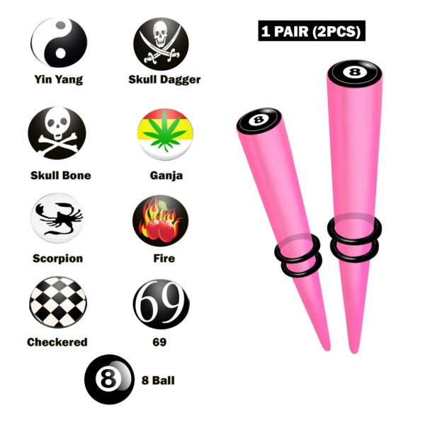 Ear Stretching Kit Acrylic Tapers with Logo Design - 1 pair (2pcs) Ear Expender, Tunnel Gauges Size 8G 6G 4G 2G 0G 00G