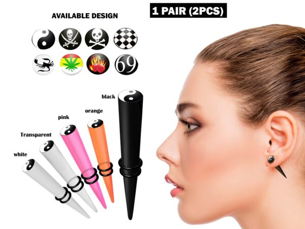 Ear Stretching Kit Acrylic Tapers with Logo Design - 1 pair (2pcs) Ear Expender, Tunnel Gauges Size 8G 6G 4G 2G 0G 00G