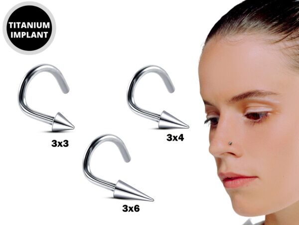 Nose Stud, Nose Ring - Titanium Spike Piercing in 3 Different Size for Nostril Jewelry - 18G 16G