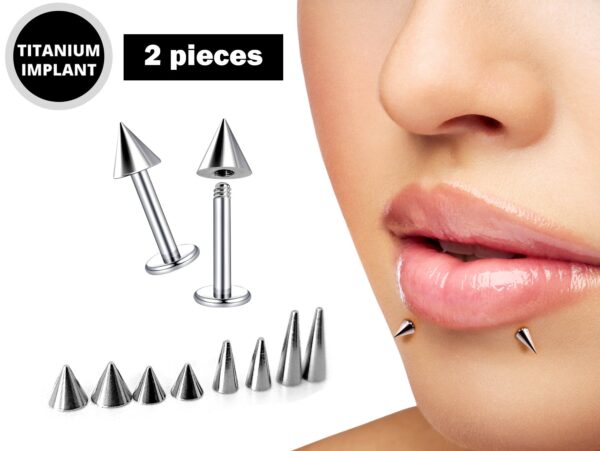 Snake Bite Piercing, Spike Labret Lip Jewelry with Custom Spike size - 2pcs Titanium Piercing Labrets