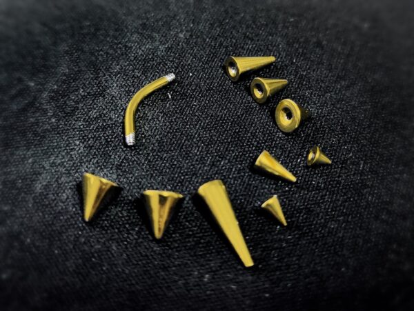 Gold Eyebrow Piercing Jewelry Titanium Cone/Spike Curved Bar 18g 16g 14g Top part with Different sizes - Body Piercing Rook, Anti-Eyebrow