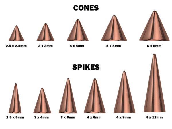 Rose Gold Eyebrow Piercing Jewelry Titanium Cone/Spike Curved Bar 18g 16g 14g Top part with Different sizes - Body Piercing, Anti-Eyebrow