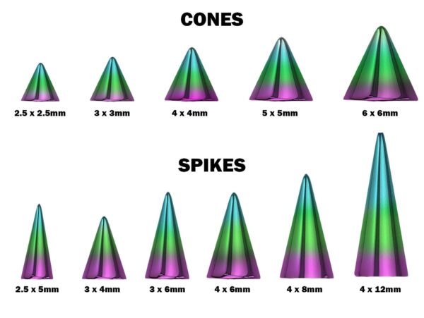 Titanium Spike Nipple Barbell, Nipple Jewelry Studs 16g 14g Rainbow Nipple Piercing - Cone / Spike Straight Barbell Externally Threaded