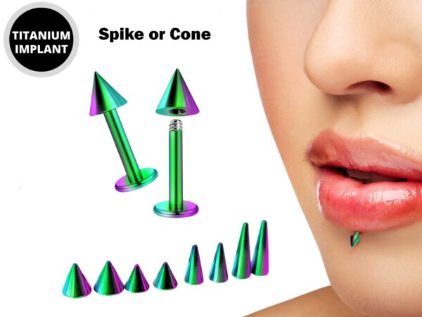 Rainbow Spike Labret Stud Piercing Jewelry - 18g 16g 14g Titanium Lip Piercing Also for Tragus Helix Cartilage Madonna Medusa Side Labret