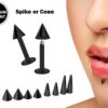 Black Spike Labret Stud Piercing Jewelry - 18g 16g 14g Titanium Lip Piercing Also for Tragus Helix Cartilage Madonna Medusa Side Labret