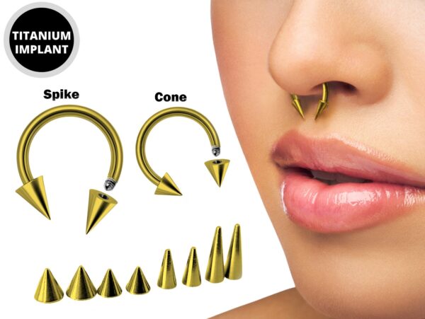 Gold Spike Horseshoe Ring Piercing 18g 16g 14g Cone Titanium Septum Jewelry Bull Piercing Also for Nipple, PA Ring and Lips