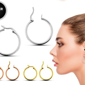 Latch Back Hoop Earrings - Large Sterling Silver Hoop in Silver, Gold and Rosegold Plating