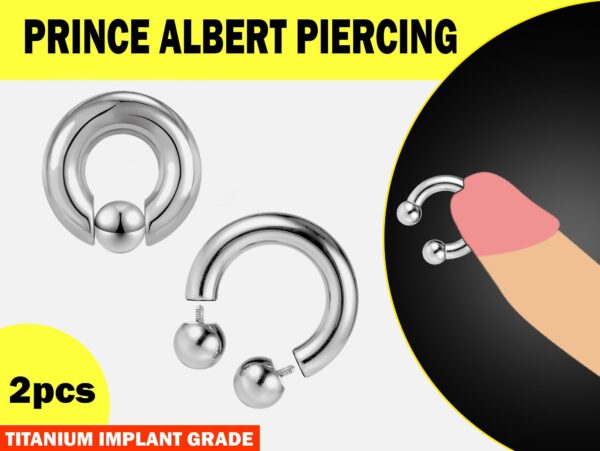 Prince Albert Piercing, Prince Albert Jewelry, PA Ring - Titanium Captive Bead Ring and Horseshoe Circular Barbell - 2pcs