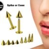 Gold Spike Labret Stud Piercing Jewelry - 18g 16g 14g Titanium Lip Piercing Also for Tragus Helix Cartilage Madonna Medusa Side Labret