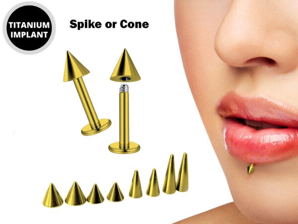 Gold Spike Labret Stud Piercing Jewelry - 18g 16g 14g Titanium Lip Piercing Also for Tragus Helix Cartilage Madonna Medusa Side Labret