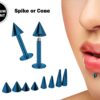 Teal Blue Spike Labret Stud Piercing Jewelry - 18g 16g 14g Titanium Lip Piercing Also for Tragus Helix Cartilage Madonna Medusa Side Labret