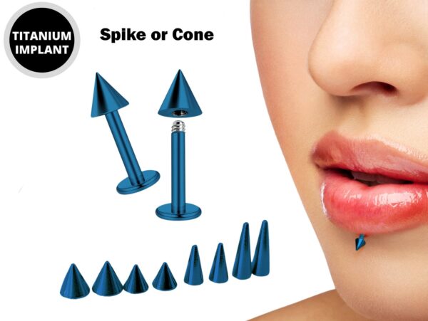 Teal Blue Spike Labret Stud Piercing Jewelry - 18g 16g 14g Titanium Lip Piercing Also for Tragus Helix Cartilage Madonna Medusa Side Labret