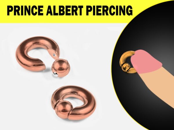 Rose Gold Prince Albert Piercing, Prince Albert Jewelry, PA Ring Captive Bead Ring, Captive Prince 8G to 00G - Spring Ball Closure