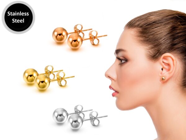 Ball Stud Earrings - Ball Size 2mm to 8mm - Available in Color Silver, Gold and Rose Gold